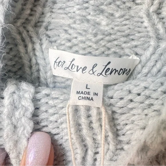 For Love and Lemons | BNWT Grey Lise Chunky Cropped Sweater w/ Ribbon Size Large - Picture 7 of 11